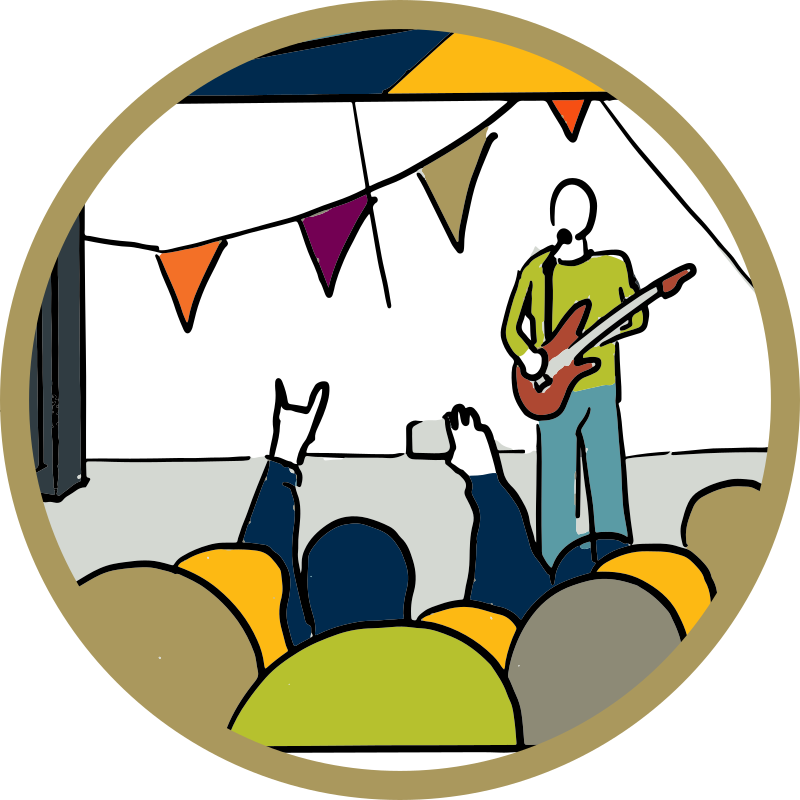 Artwork of a musical performance in the student center
