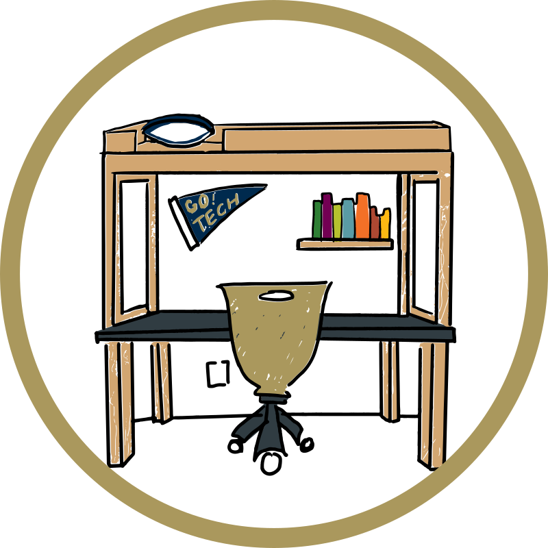 Artwork of a dorm room interior